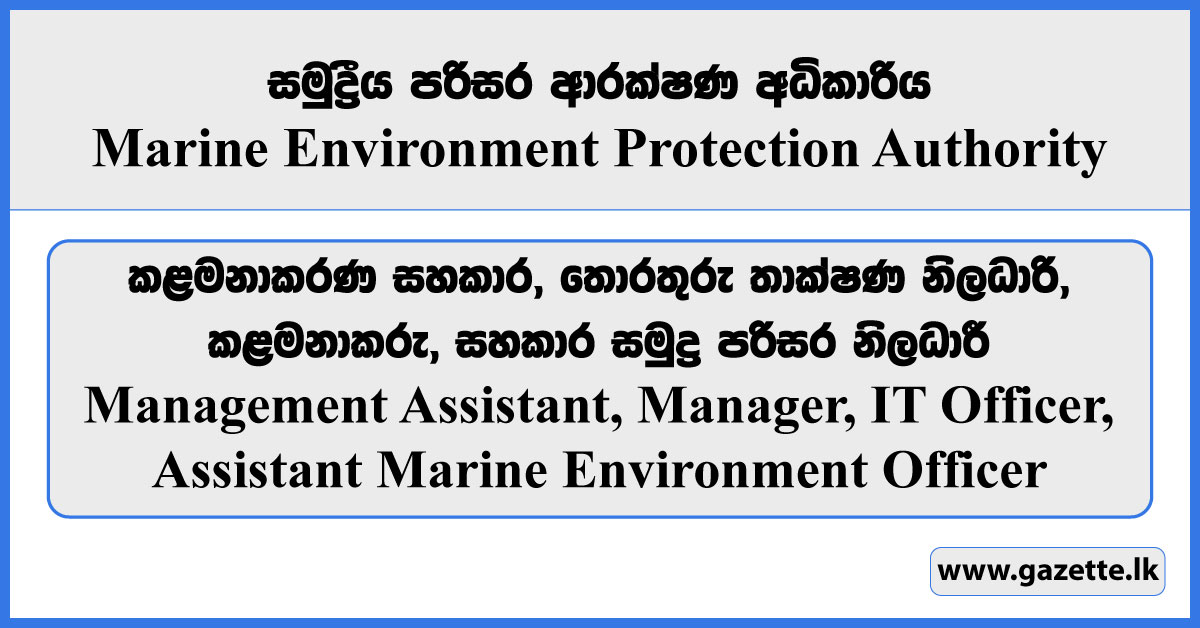 Management Assistant, Manager, Information Technology Officer, Assistant Marine Environment Officer - Marine Environment Protection Authority Vacancies 2024