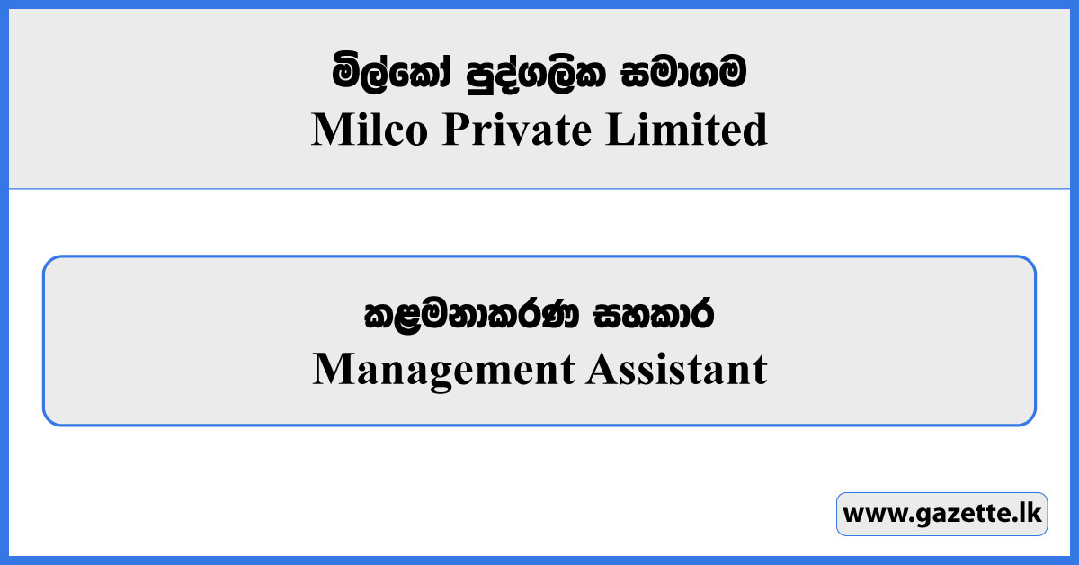 Management Assistant - Milco Private Limited Vacancies 2026