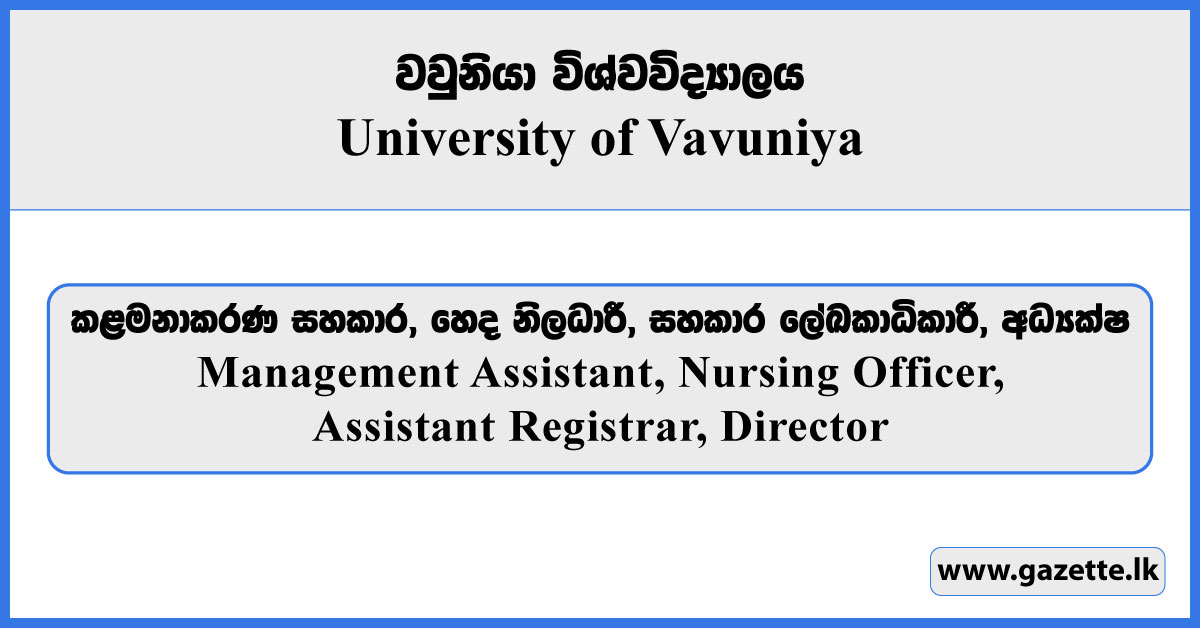Management Assistant, Nursing Officer, Assistant Registrar, Director - University of Vavuniya Vacancies 2025