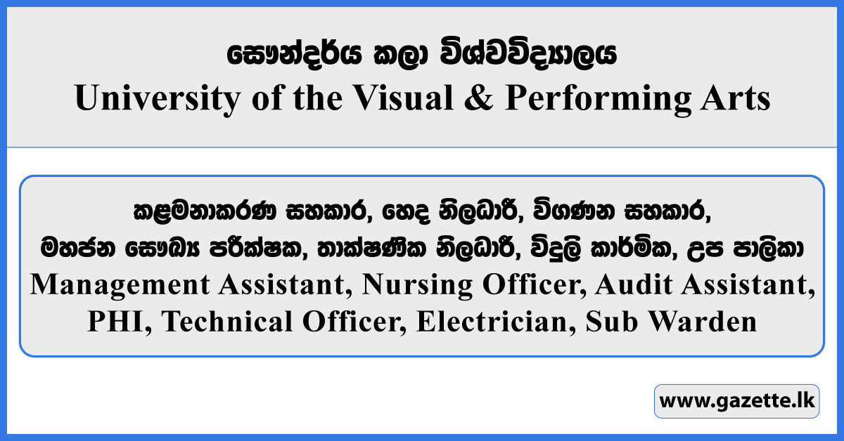 Management Assistant, Nursing Officer, PHI, Audit Assistant, Technical Officer, Electrician, Sub Warden - University of the Visual & Performing Arts Vacancies 2026