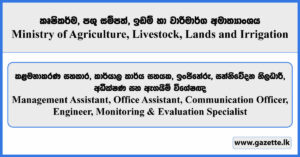 Management Assistant, Office Assistant, Engineer, Communication Officer, Monitoring and Evaluation Specialist - Ministry of Agriculture, Livestock, Lands and Irrigation Vacancies 2026
