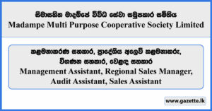 Management Assistant, Sales Manager, Audit Assistant, Sales Assistant - Madampe Multi Purpose Cooperative Society Limited Vacancies 2025
