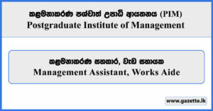 Management Assistant, Works Aide - Postgraduate Institute of Management Vacancies 2025