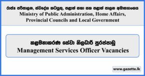 Management Services Officer Vacancies 2023 - Ministry of Public Administration, Home Affairs, Provincial Councils and Local Government