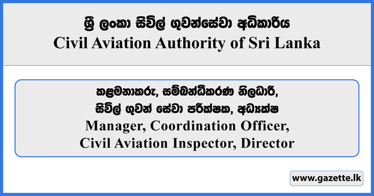 Manager, Coordination Officer, Civil Aviation Inspector, Director - Civil Aviation Authority Vacancies 2026