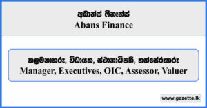 Manager, Executive, OIC, Assessor, Valuer - Abans Finance Vacancies 2026