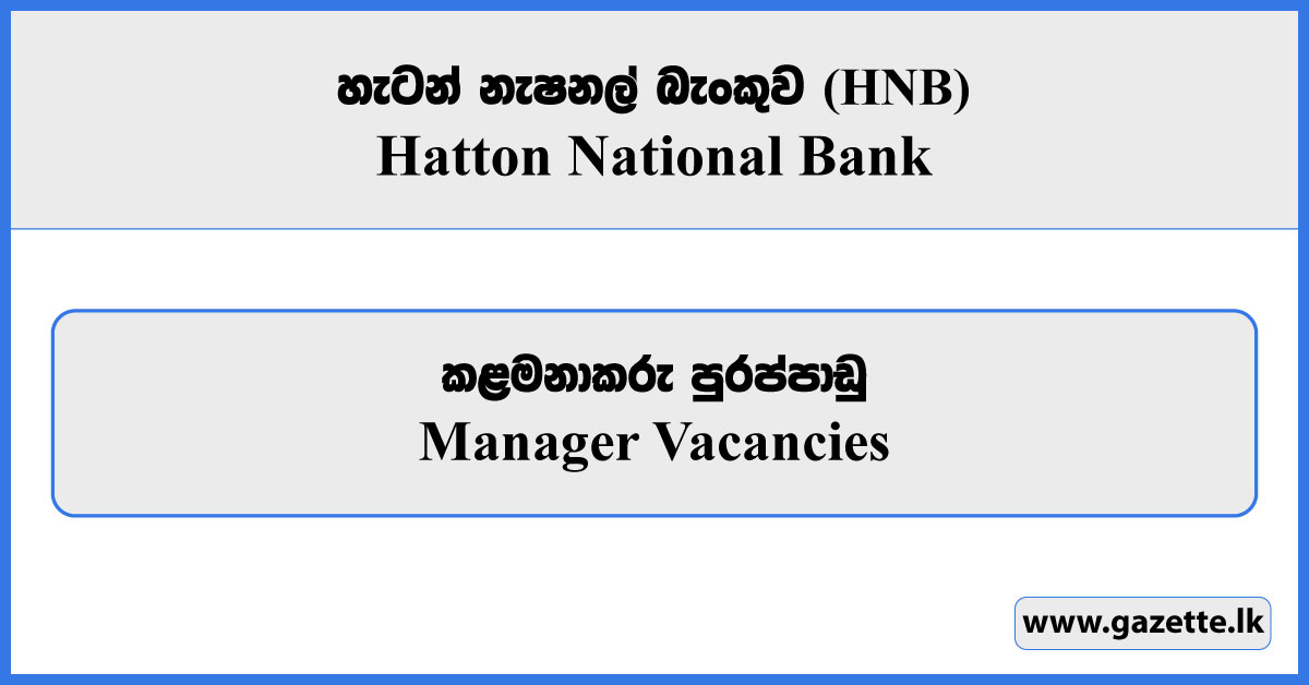 Manager - HNB Vacancies 2026
