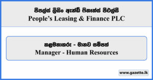 Manager (Human Resources) - People's Leasing & Finance PLC Vacancies 2026