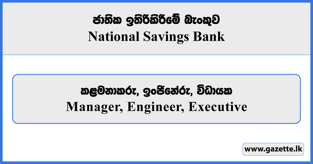 Manager, Engineer, Executive - NSB Vacancies 2025