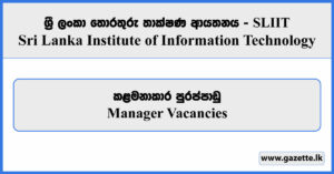 Manager - Sri Lanka Institute of Information Technology (SLIIT) Vacancies 2025