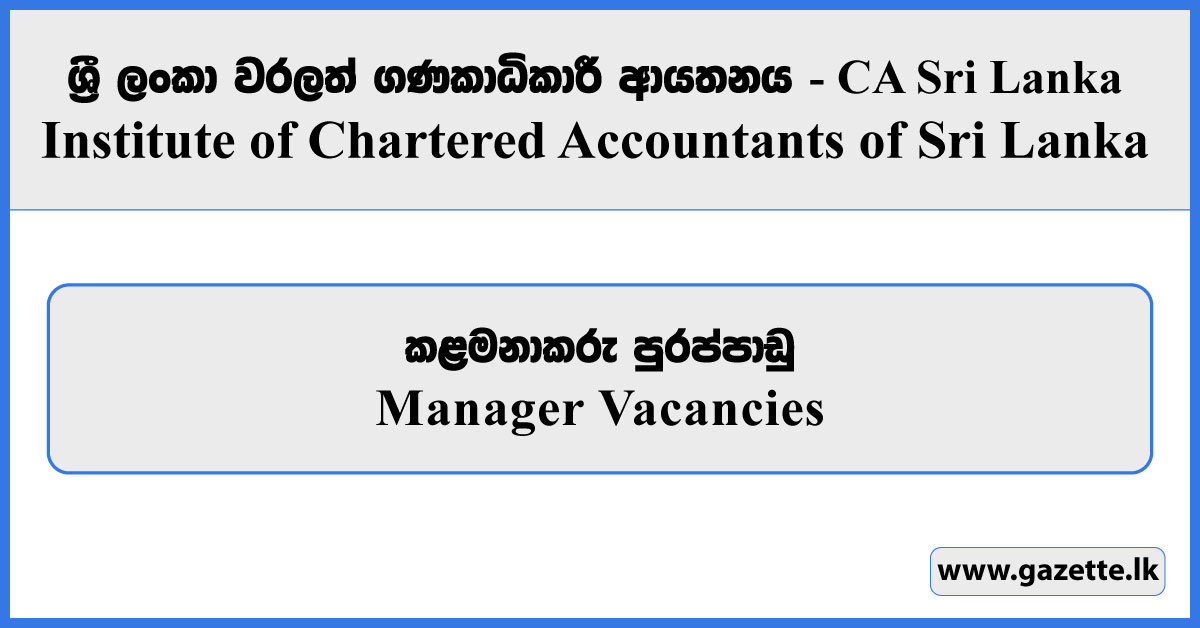 Manager - CA Sri Lanka Vacancies 2025