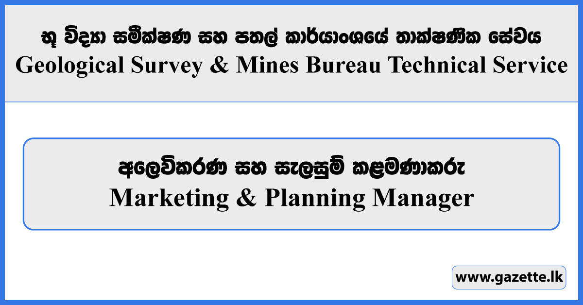 Marketing & Planning Manager - Geological Survey & Mines Bureau Technical Service (Private) Limited Vacancies 2024