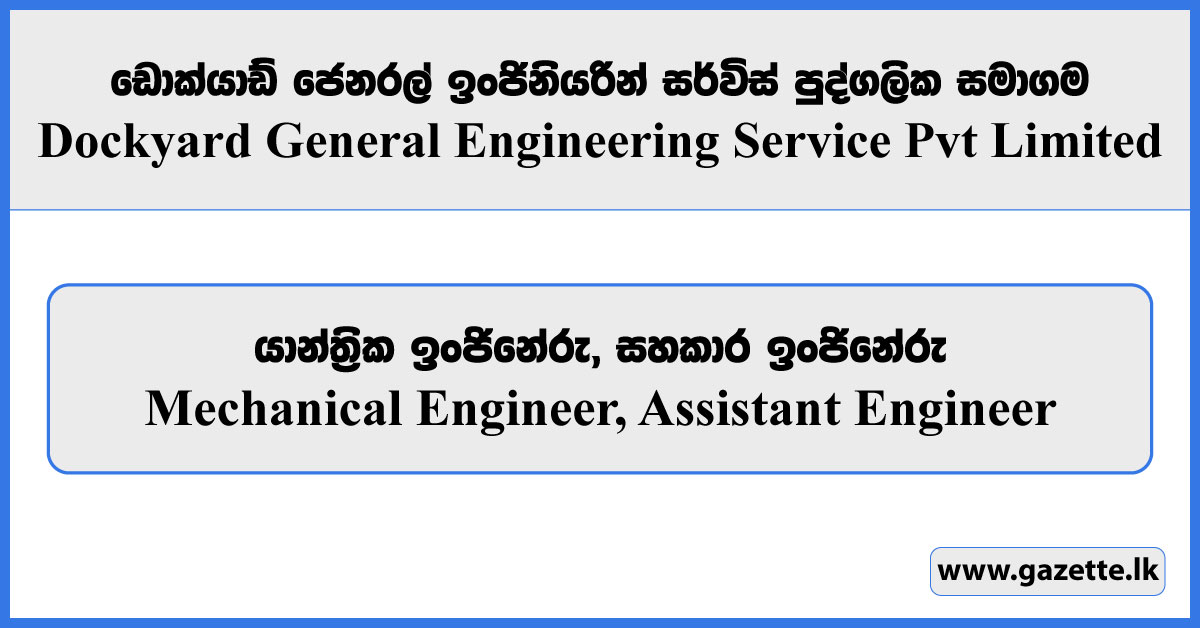 Mechanical Engineer, Assistant Engineer - Dockyard General Engineering Service Private Limited Vacancies 2025