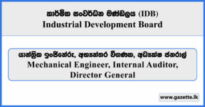 Mechanical Engineer, Internal Auditor, Director General - Industrial Development Board Vacancies 2026
