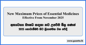 New Maximum Prices of Essential Medicines - Effective From November 2025