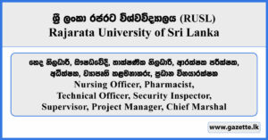 Nursing Officer, Pharmacist, Technical Officer, Security Inspector, Supervisor, Project Manager, Chief Marshal - Rajarata University Vacancies 2026