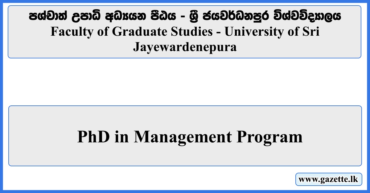 PhD in Management Program—Faculty of Graduate Studies, University of Sri Jayewardenepura
