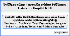 Pharmacist, Medical Officer, Psychologist, Surgeon, Driver, Attendant, Technician & More Vacancies - University Hospital KDU 2025