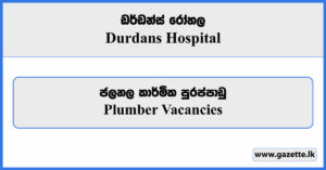 Plumber Vacancies 2023 - Durdans Hospital Vacancies