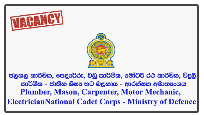 Plumber, Mason, Carpenter, Motor Mechanic, Electrician - National Cadet Corps - Ministry of Defence