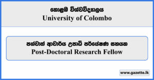 Post-Doctoral Research Fellow - University of Colombo Vacancies 2024