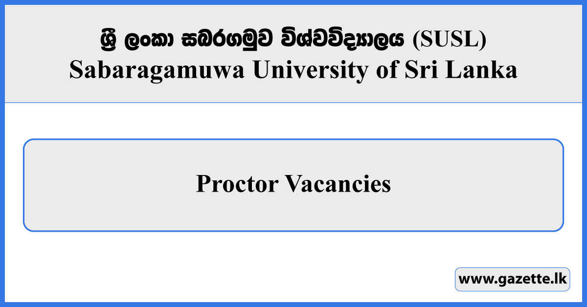 Proctor - Sabaragamuwa University of Sri Lanka Vacancies 2026