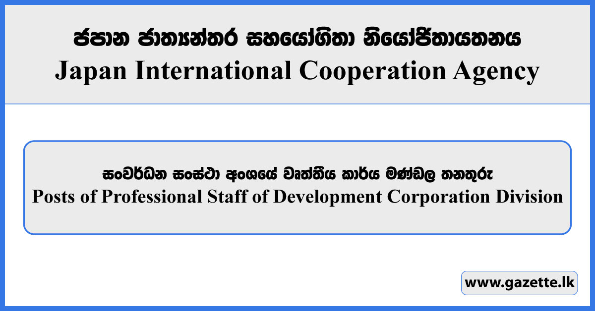 Posts of Professional Staff of Development Corporation Division - Japan International Cooperation Agency Vacancies 2025