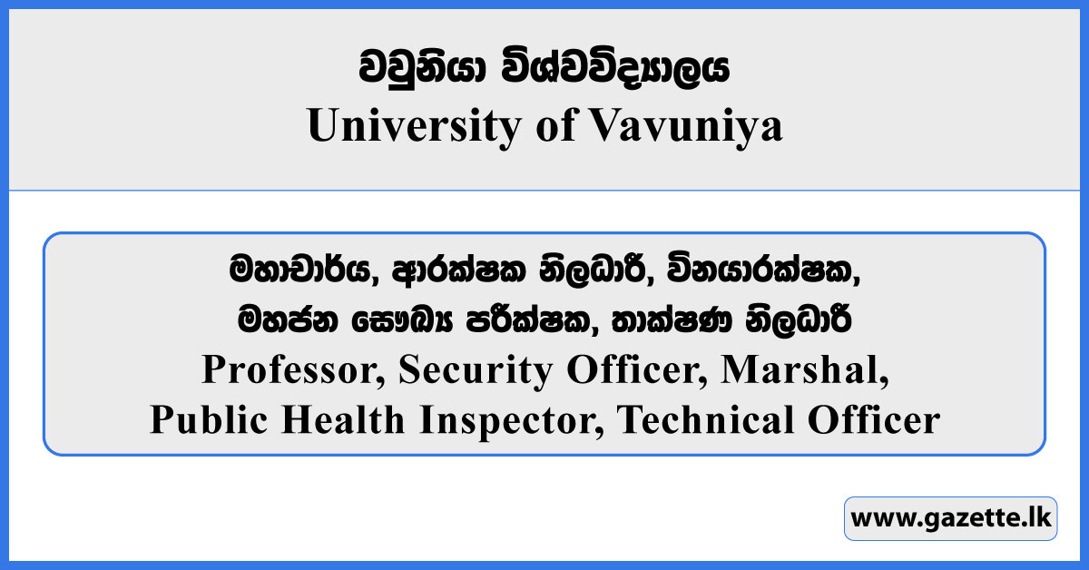 Professor, Security Officer, Marshal, PHI, Technical Officer - University of Vavuniya Vacancies 2025