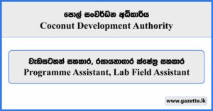 Programme Assistant, Lab Field Assistant - Coconut Development Authority Vacancies 2025