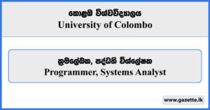 Programmer, Systems Analyst - University of Colombo Vacancies 2024