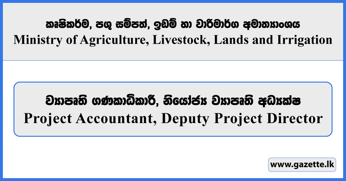 Project Accountant, Deputy Project Director - Ministry of Agriculture, Livestock, Lands and Irrigation Vacancies 2026
