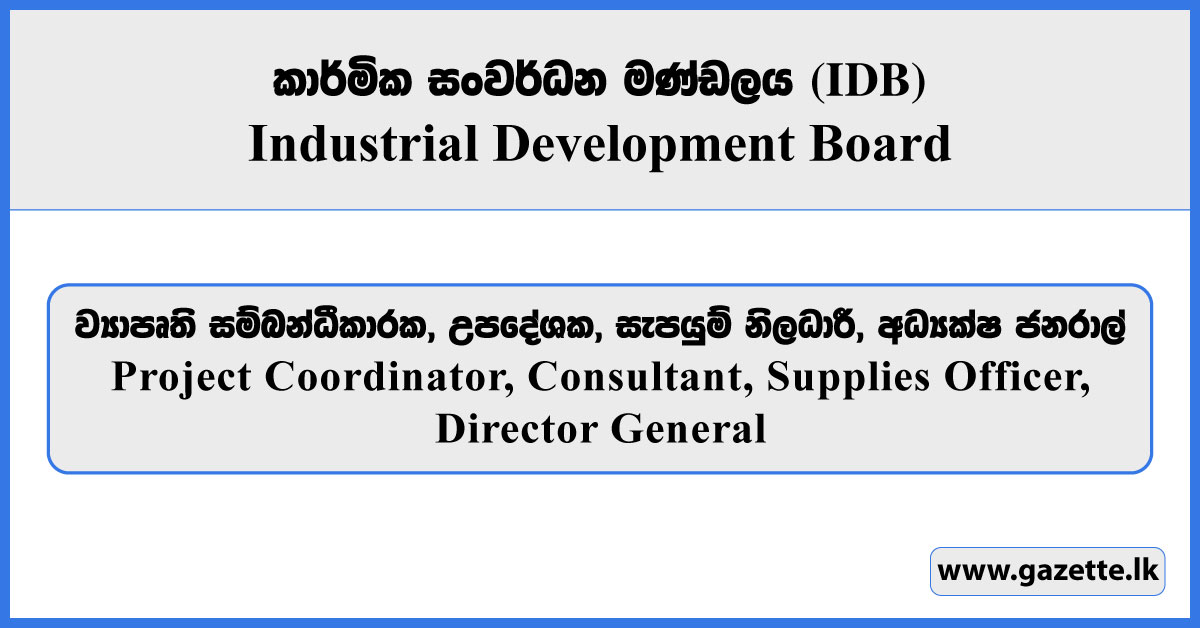 Project Coordinator, Consultant, Supplies Officer, Director General - Industrial Development Board Vacancies 2026
