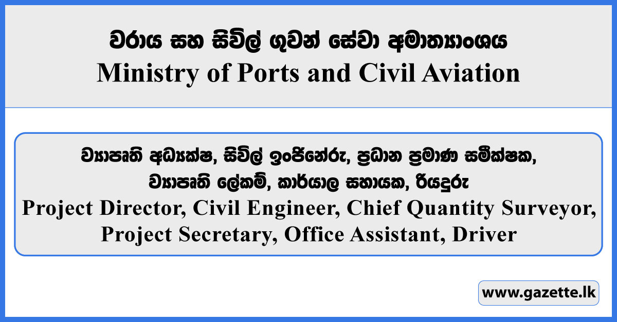 Project Director, Civil Engineer, Chief Quantity Surveyor, Project Secretary, Office Assistant, Driver - Ministry of Ports and Civil Aviation Vacancies 2025