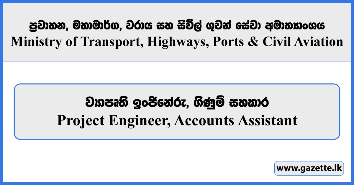 Project Engineer, Accounts Assistant - Ministry of Transport, Highways, Ports and Civil Aviation Vacancies 2025