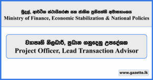 Project Officer, Lead Transaction Advisor - Ministry of Finance, Economic Stabilization & National Policies Vacancies 2024