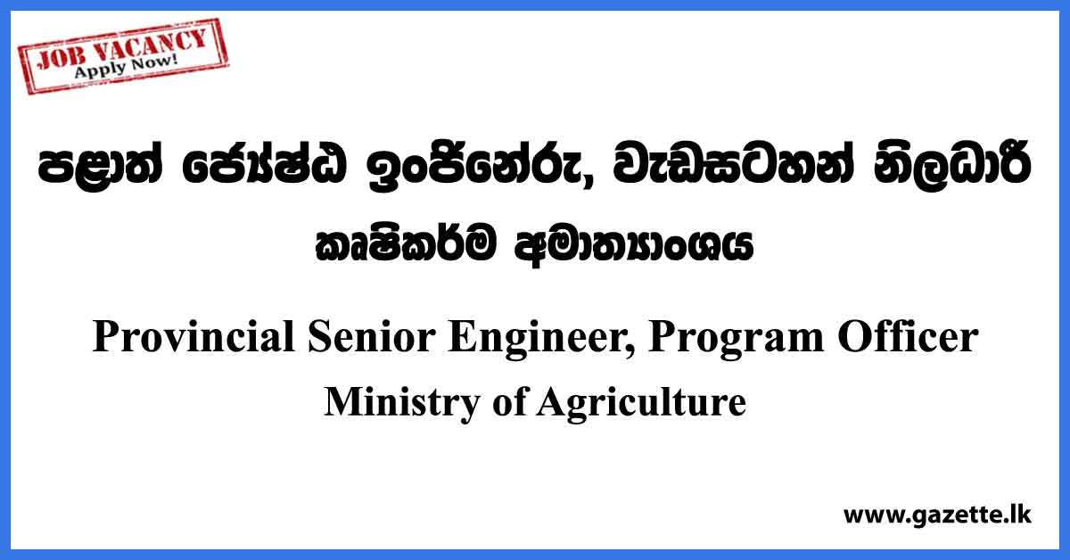 Provincial Senior Engineer, Program Officer - Ministry of Agriculture Vacancies 2023
