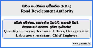 Quantity Surveyor, Technical Officer, Draughtsman, Laboratory Assistant, Chief Engineer - Road Development Authority Vacancies 2025