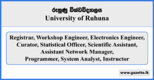 Registrar, Engineer, Curator, Statistical Officer, Scientific Assistant, Network Manager, Programmer, System Analyst, Instructor - University of Ruhuna Vacancies 2026