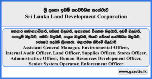 Assistant General Manager, Environmental Officer, Internal Audit Officer, Land Officer, Supplies Officer, Stores Officer, Administrative Officer, Human Resources Development Officer, Senior System Operator, Enforcement Officer - Sri Lanka Land Development Corporation Vacancies 2025