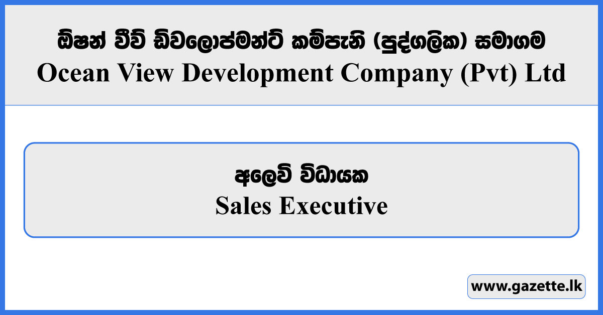 Sales Executive - Ocean View Development Company (Private) Limited Vacancies 2026