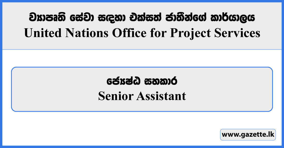 Senior Assistant - United Nations Office for Project Services Vacancies 2024
