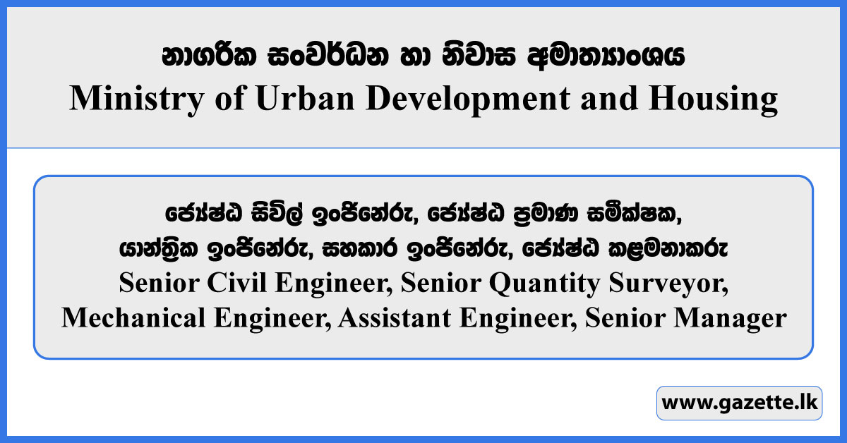 Senior Civil Engineer, Mechanical Engineer, Assistant Engineer, Senior Quantity Surveyor, Senior Manager - Ministry of Urban Development and Housing Vacancies 2023