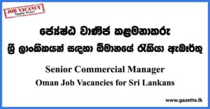 Senior Commercial Manager - Oman Job Vacancies