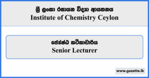 Senior Lecturer - Institute of Chemistry Ceylon Vacancies 2023