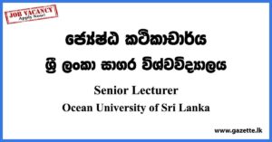 Senior Lecturer - Ocean University of Sri Lanka Vacancies 2023