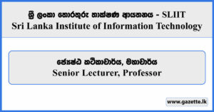 Senior Lecturer, Professor - SLIIT Vacancies 2025