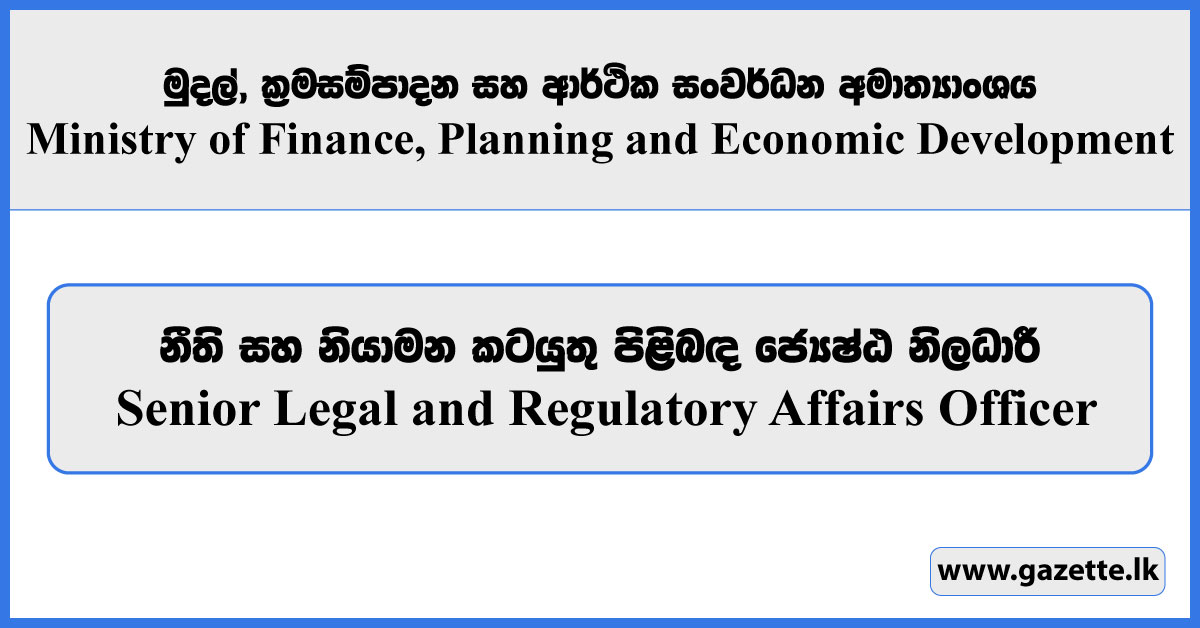Senior Legal and Regulatory Affairs Officer - Ministry of Finance, Planning and Economic Development Vacancies 2025