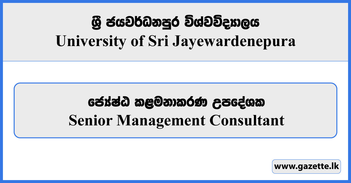 Senior Management Consultant - University of Sri Jayewardenepura Vacancies 2023