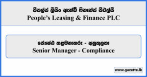 Senior Manager (Compliance) - People's Leasing & Finance PLC Vacancies 2026