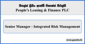 Senior Manager (Integrated Risk Management) - People's Leasing & Finance PLC Vacancies 2026